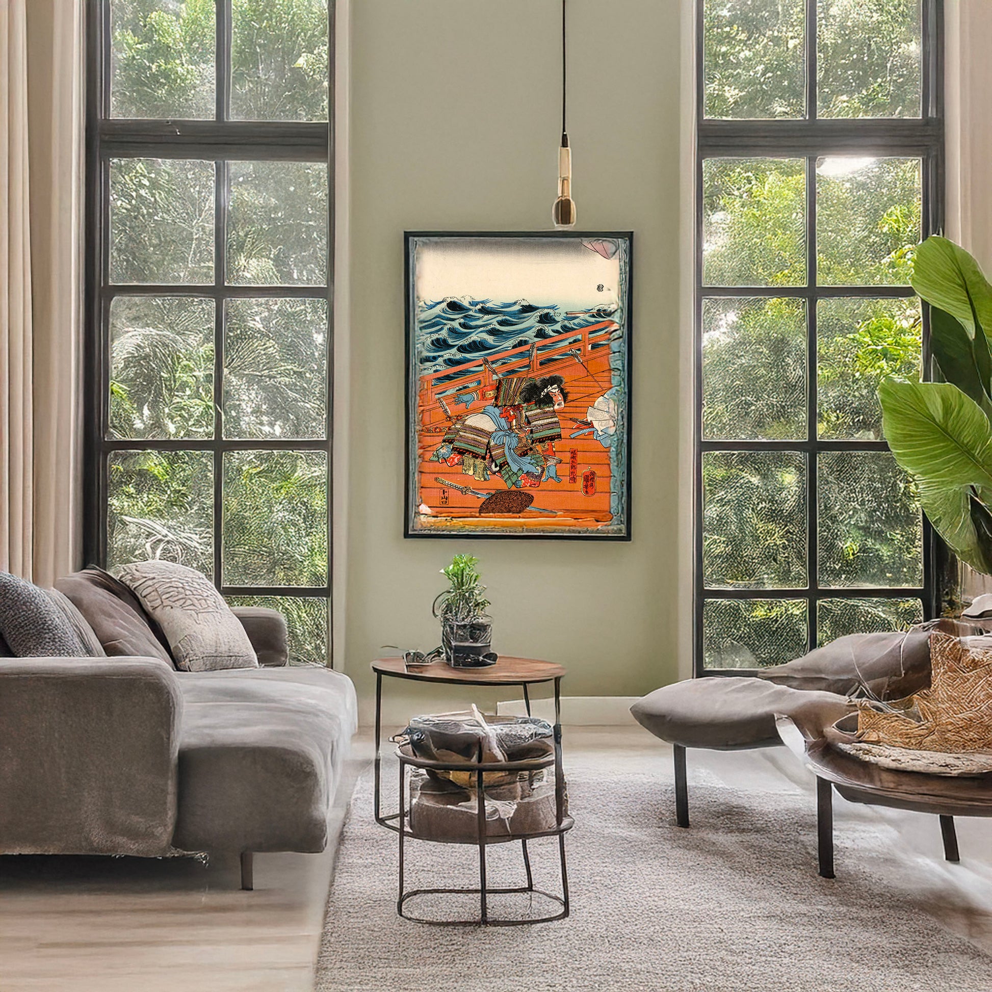 A picture of Saga gorō mitsutoki, a mockup of the print leaning against a wall