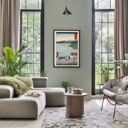 A picture of Sagami shichirigahama, a mockup of the print leaning against a wall