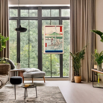 A picture of Sagamigawa, a mockup of the print leaning against a wall