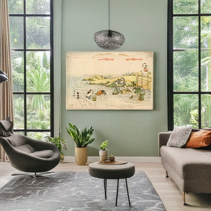 A picture of Sakana sukui, a mockup of the print leaning against a wall