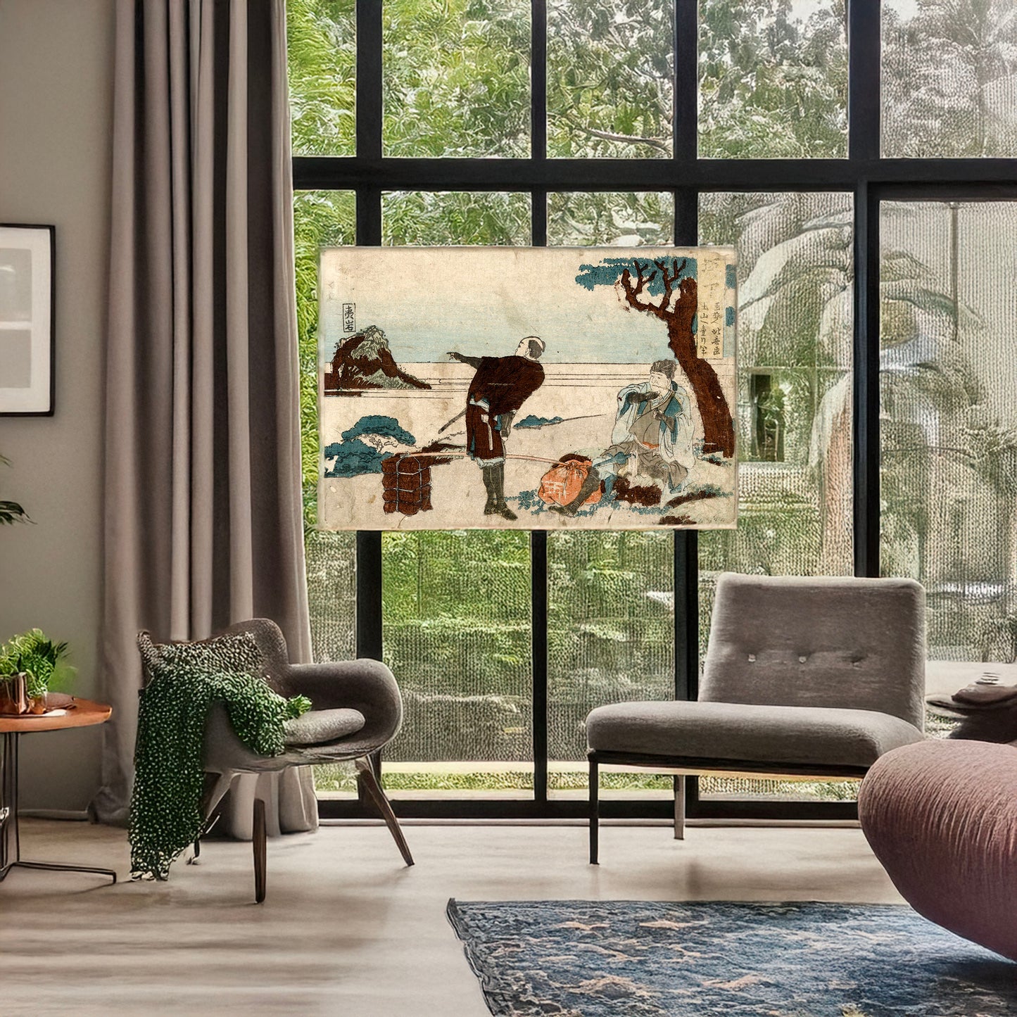 A picture of Sakanoshita, a mockup of the print leaning against a wall
