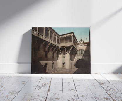 A picture of Salamanca. Patio de la Casa de la Salina, a mockup of the print leaning against a wall