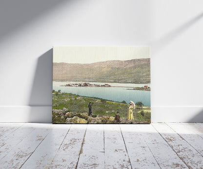 A picture of Salona, "Little Venice", Dalmatia, Austro-Hungary, a mockup of the print leaning against a wall