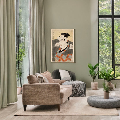 A picture of Sandaime ichikawa yaozō, a mockup of the print leaning against a wall