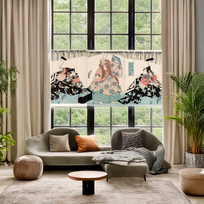 A picture of Sanjō Kokaji no manebigoto zu, a mockup of the print leaning against a wall