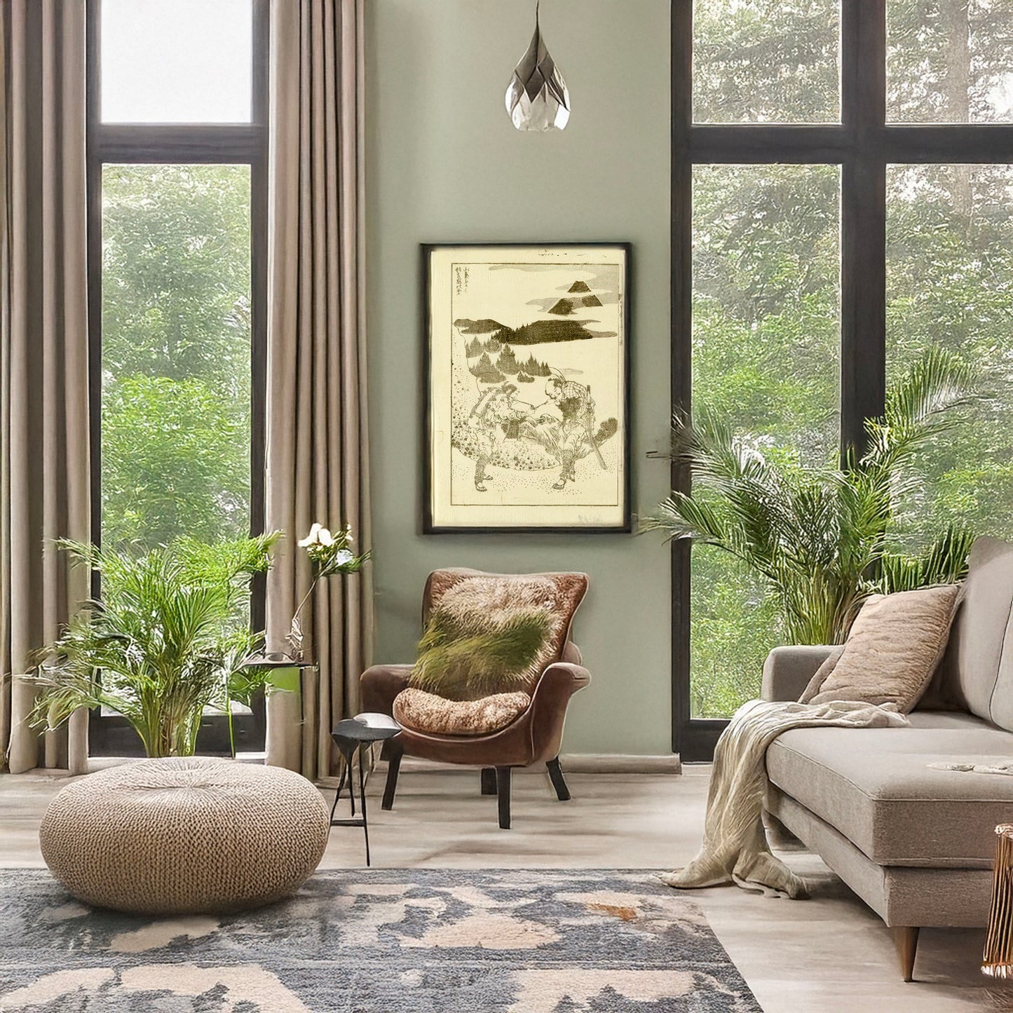 A picture of Sanki fukaku katachi o kuzusu no fuji, a mockup of the print leaning against a wall