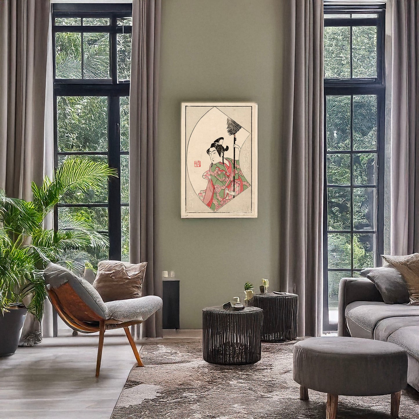 A picture of Sanogawa ichimatsu, a mockup of the print leaning against a wall
