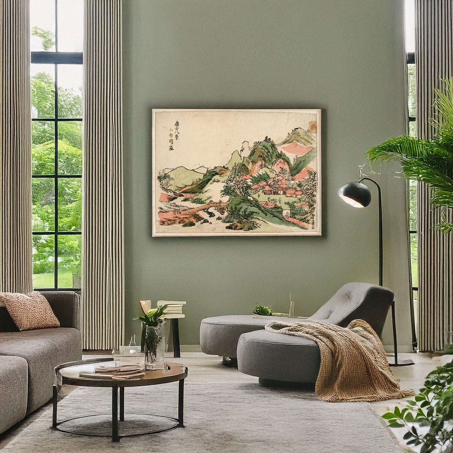 A picture of Sanshi no seiran, a mockup of the print leaning against a wall