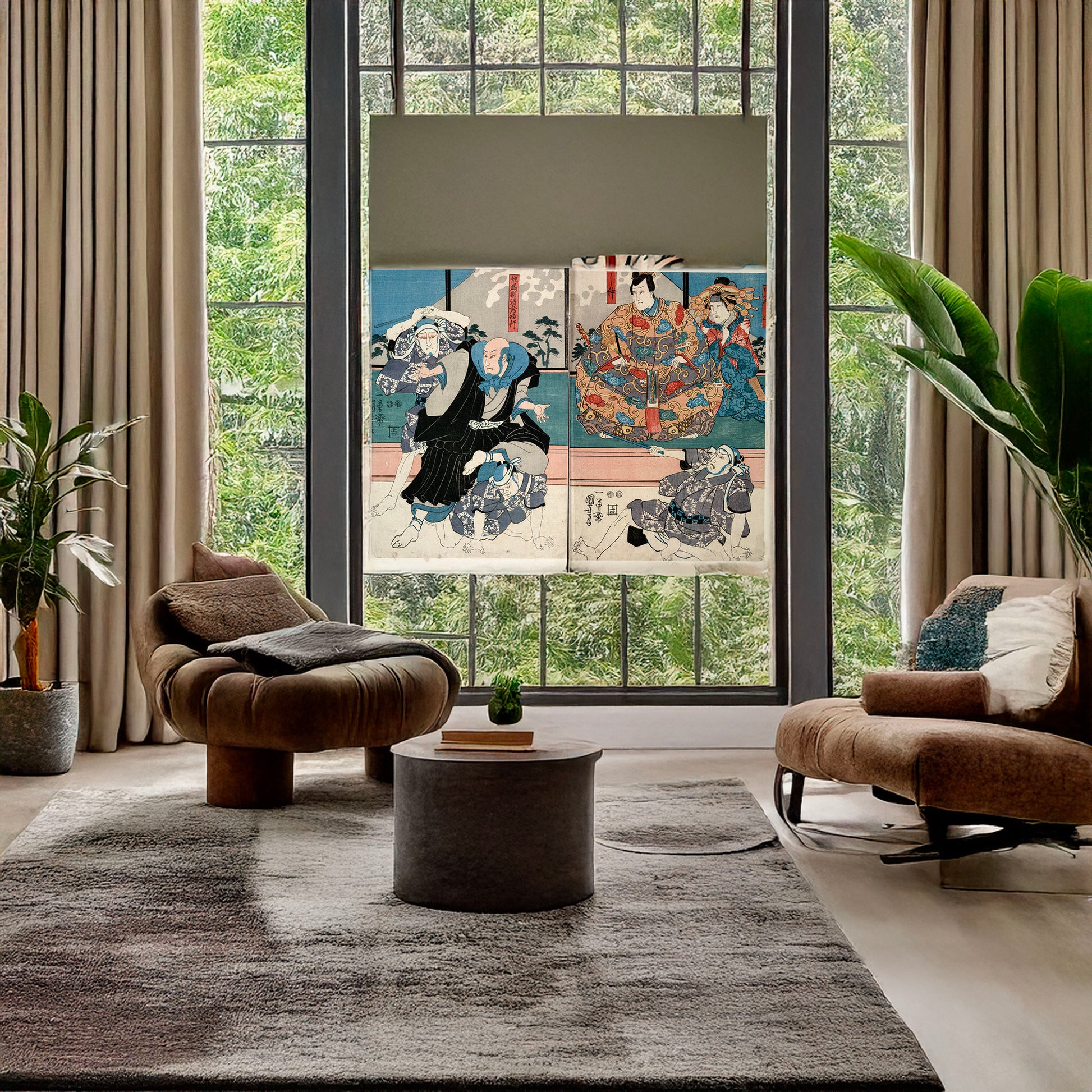 A picture of Satō norikiyo nyudō saigyo Yoshinaka., a mockup of the print leaning against a wall