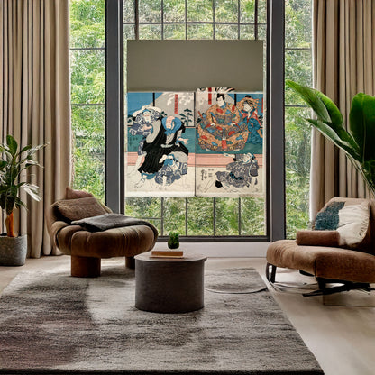 A picture of Satō norikiyo nyudō saigyo Yoshinaka., a mockup of the print leaning against a wall