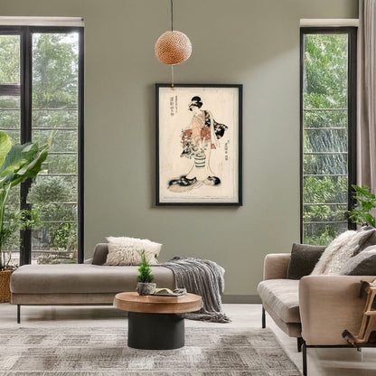 A picture of Sawamura Tanosuke no Yūsuke nyōbō Osen, a mockup of the print leaning against a wall