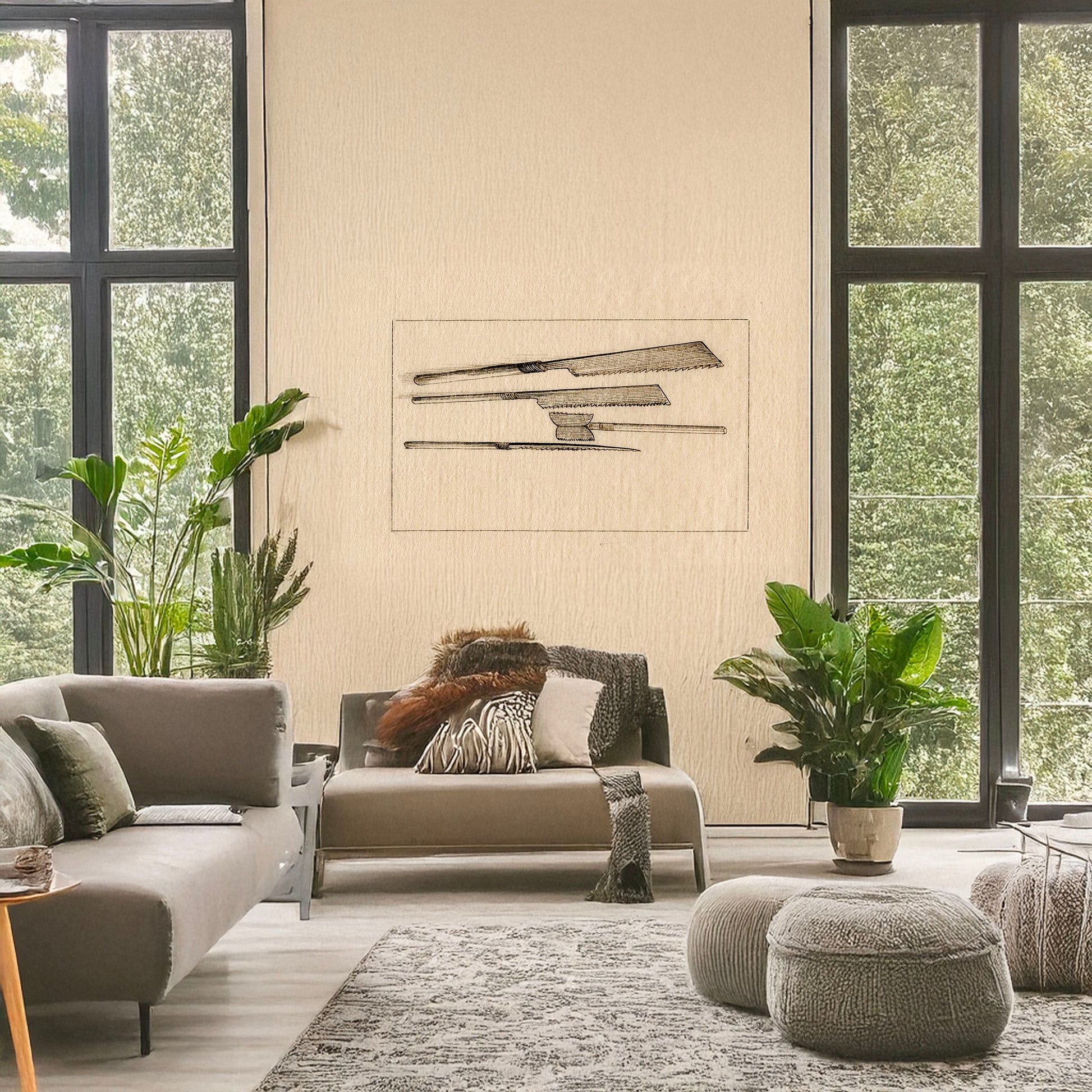A picture of Saws, a mockup of the print leaning against a wall