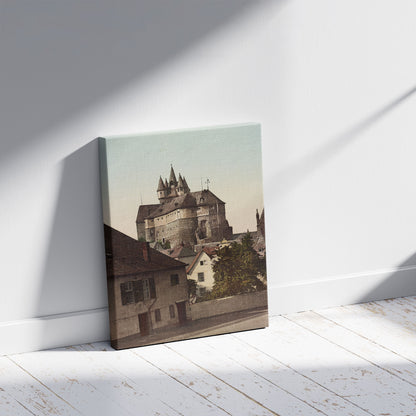 A picture of Schloss Diez A.D. Lanh, a mockup of the print leaning against a wall