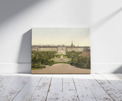 A picture of Schwarzenberg Place, Vienna, Austro-Hungary, a mockup of the print leaning against a wall