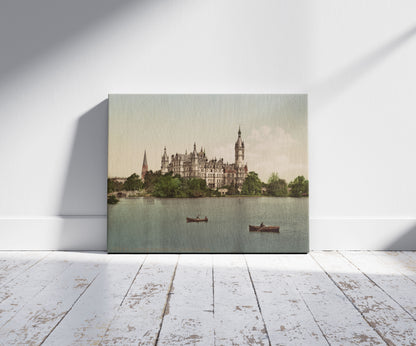 A picture of Schwerin. Grossherzogl.  Schloss. Südseite, a mockup of the print leaning against a wall