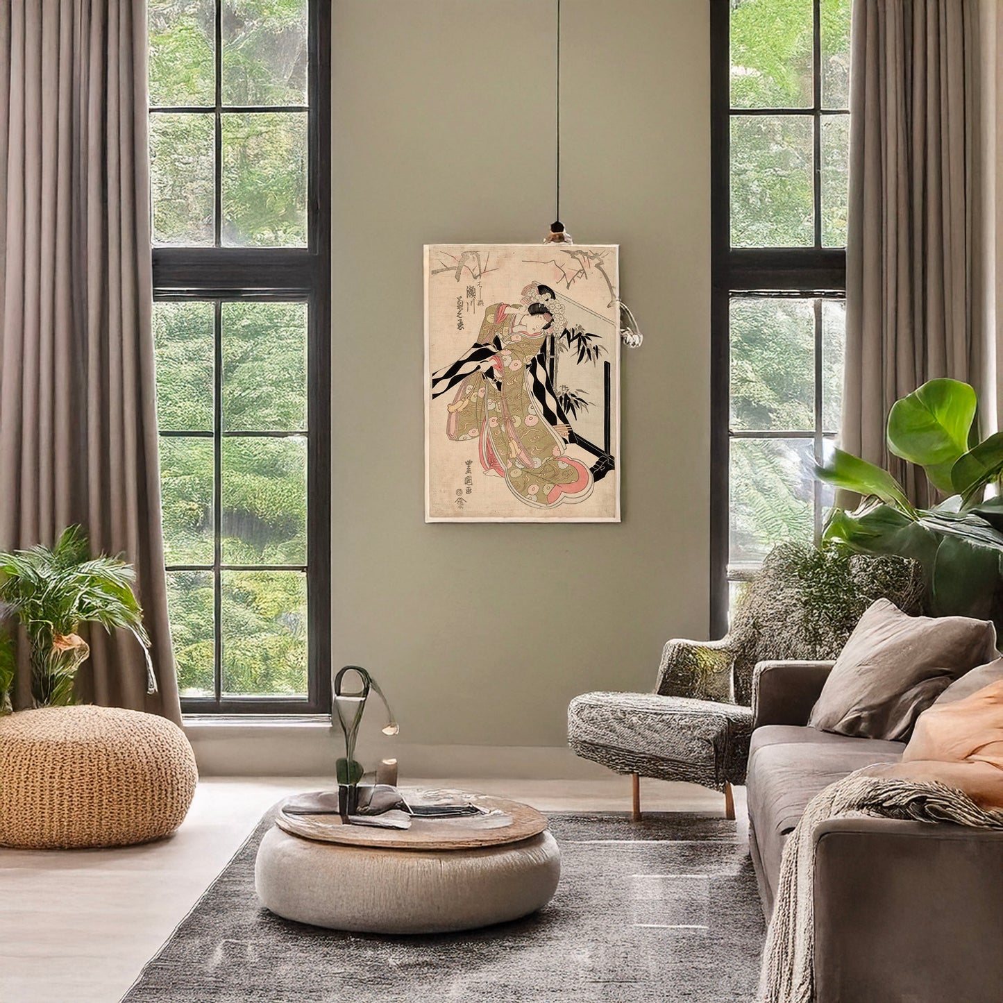 A picture of Segawa kikunojō no hashihime, a mockup of the print leaning against a wall