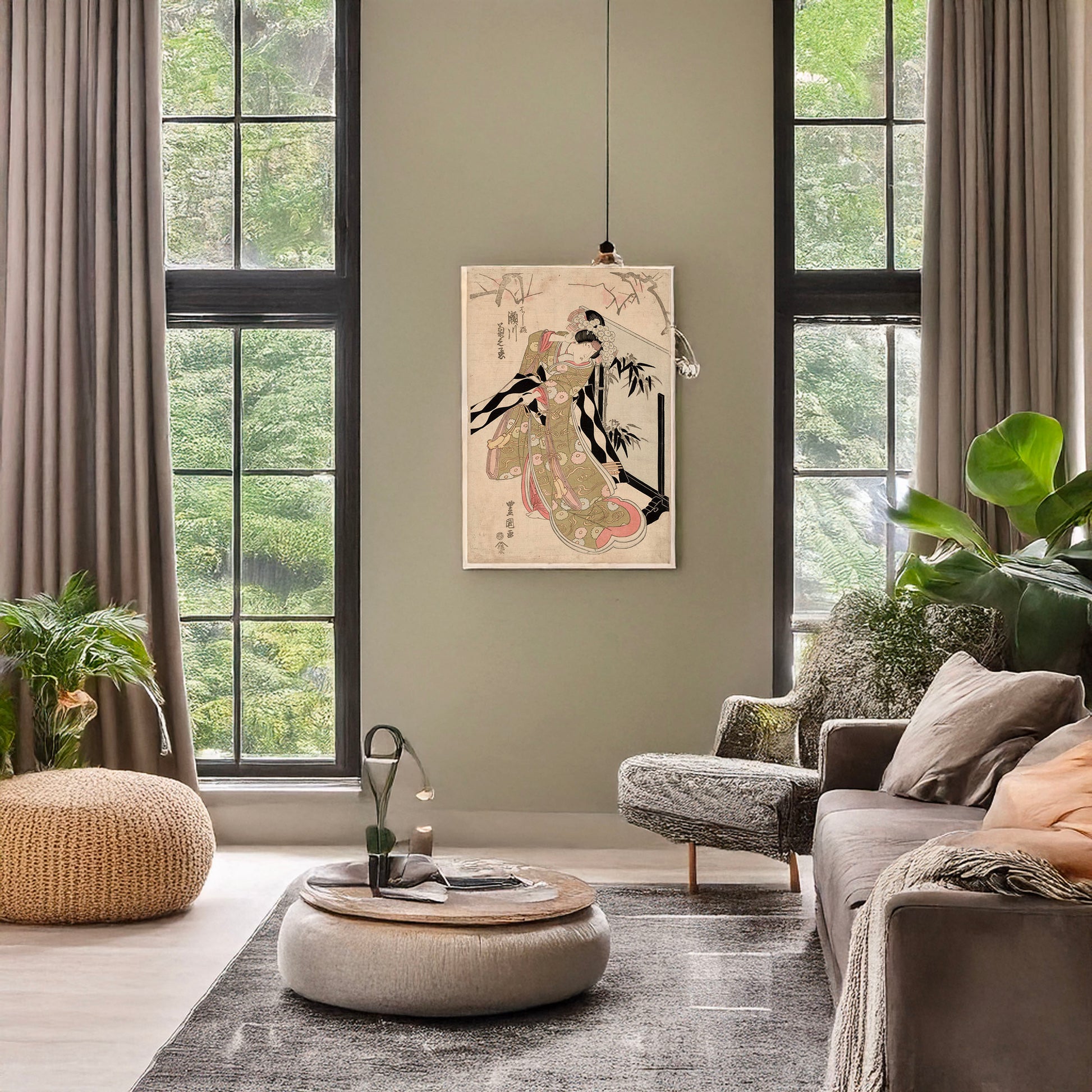 A picture of Segawa kikunojō no hashihime, a mockup of the print leaning against a wall