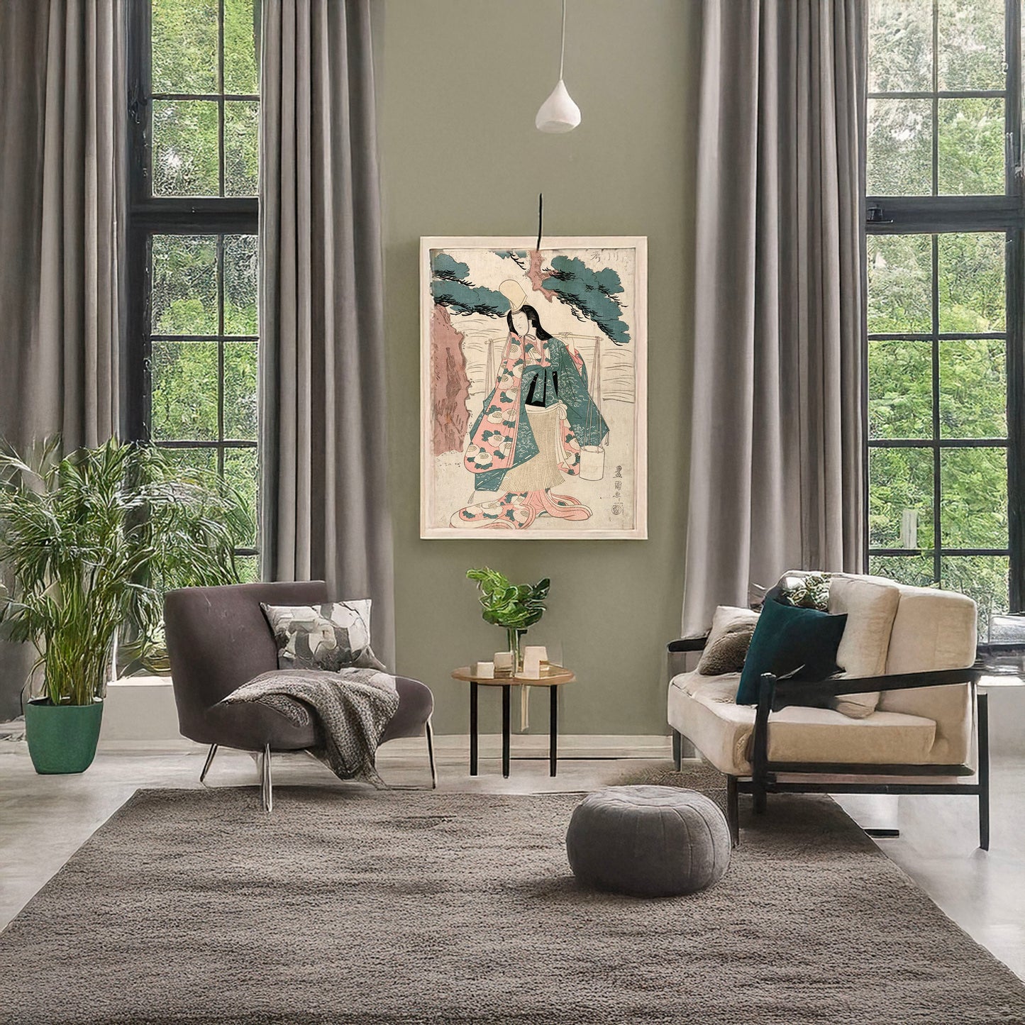 A picture of Segawa Rokō no Matsukaze, a mockup of the print leaning against a wall