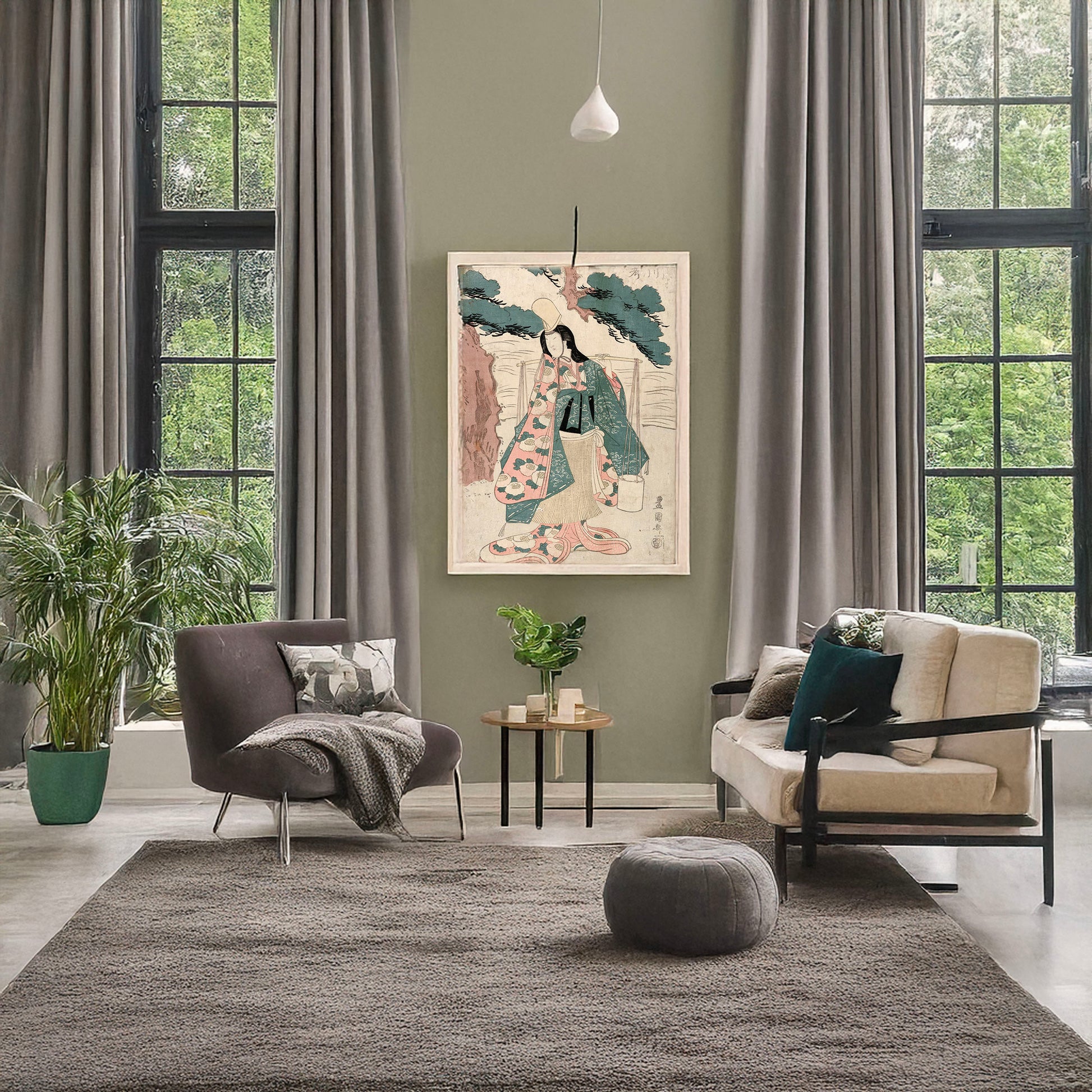 A picture of Segawa Rokō no Matsukaze, a mockup of the print leaning against a wall