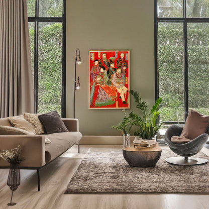 A picture of Seijō kakkoku shaga teiō kagami, a mockup of the print leaning against a wall