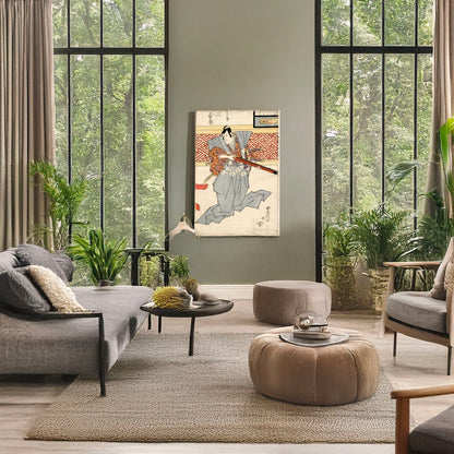 A picture of Seki sanjūrō no izumi no saburō, a mockup of the print leaning against a wall