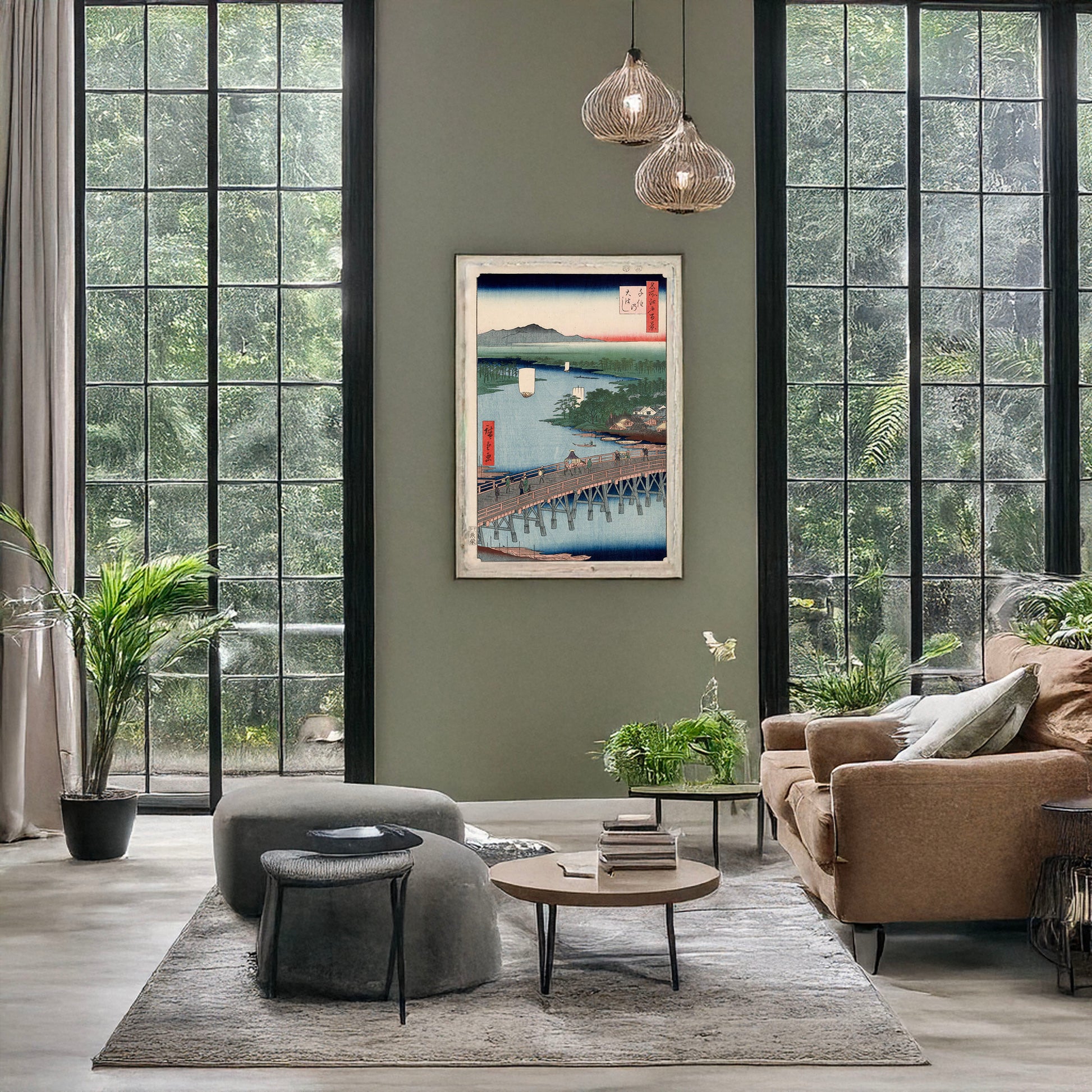 A picture of Senju no oubashi, a mockup of the print leaning against a wall