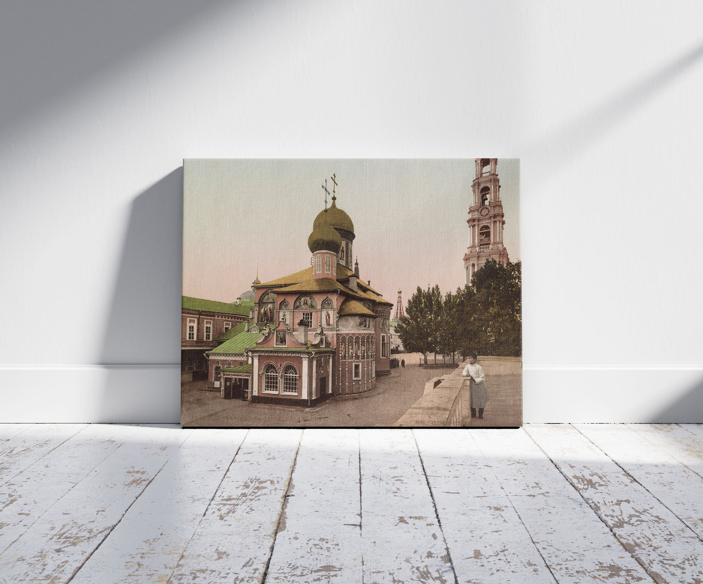 A picture of Sergiewo. La Cathédrale Troizky, a mockup of the print leaning against a wall