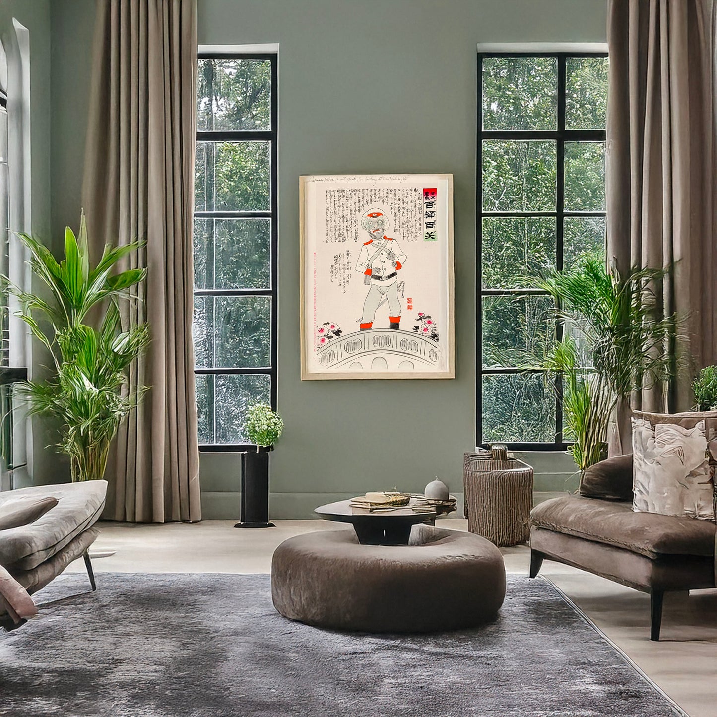 A picture of Shakkyō no shinikyōgen, a mockup of the print leaning against a wall