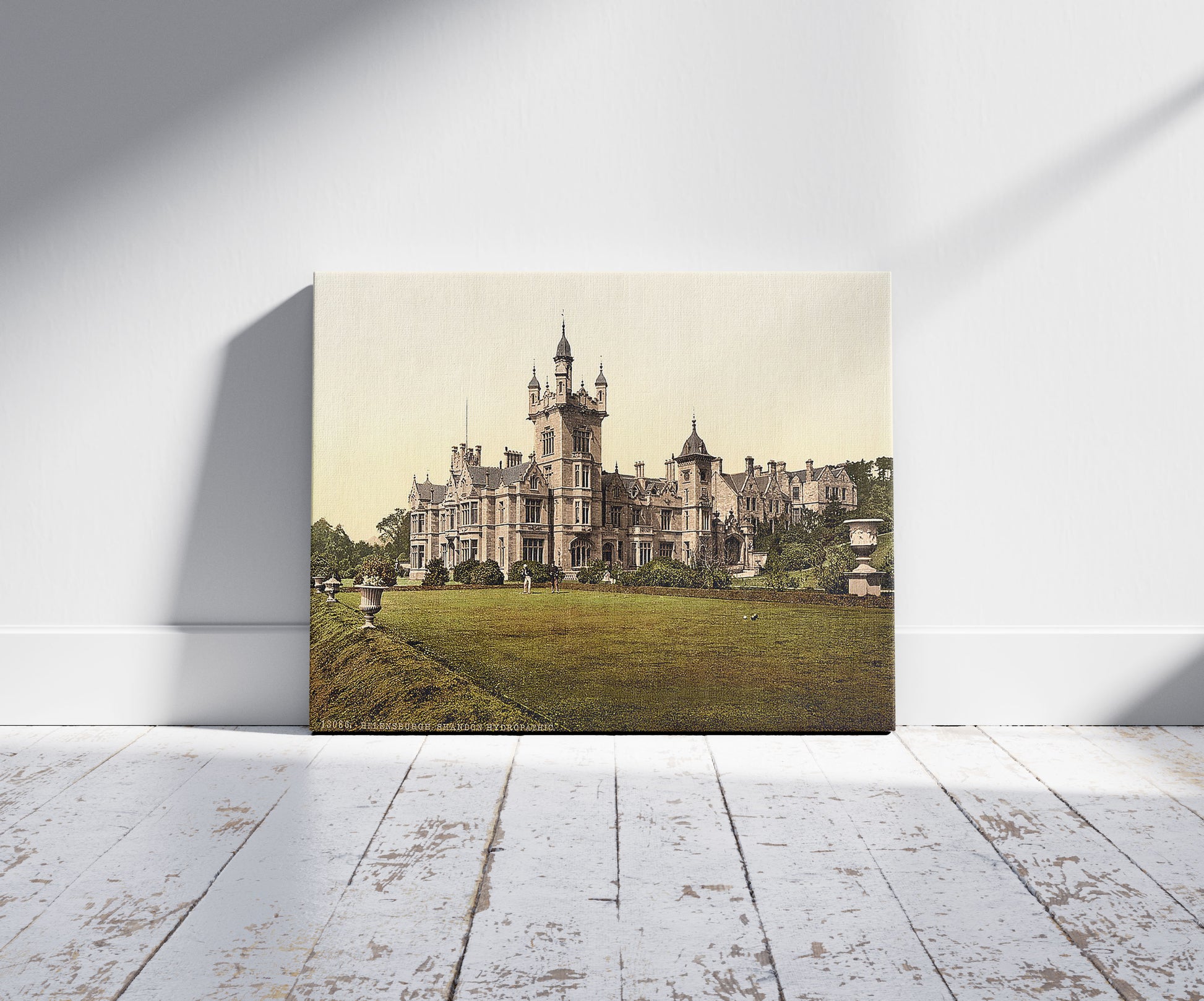 A picture of Shandon Hydropathic, Helensburgh, Scotland, a mockup of the print leaning against a wall