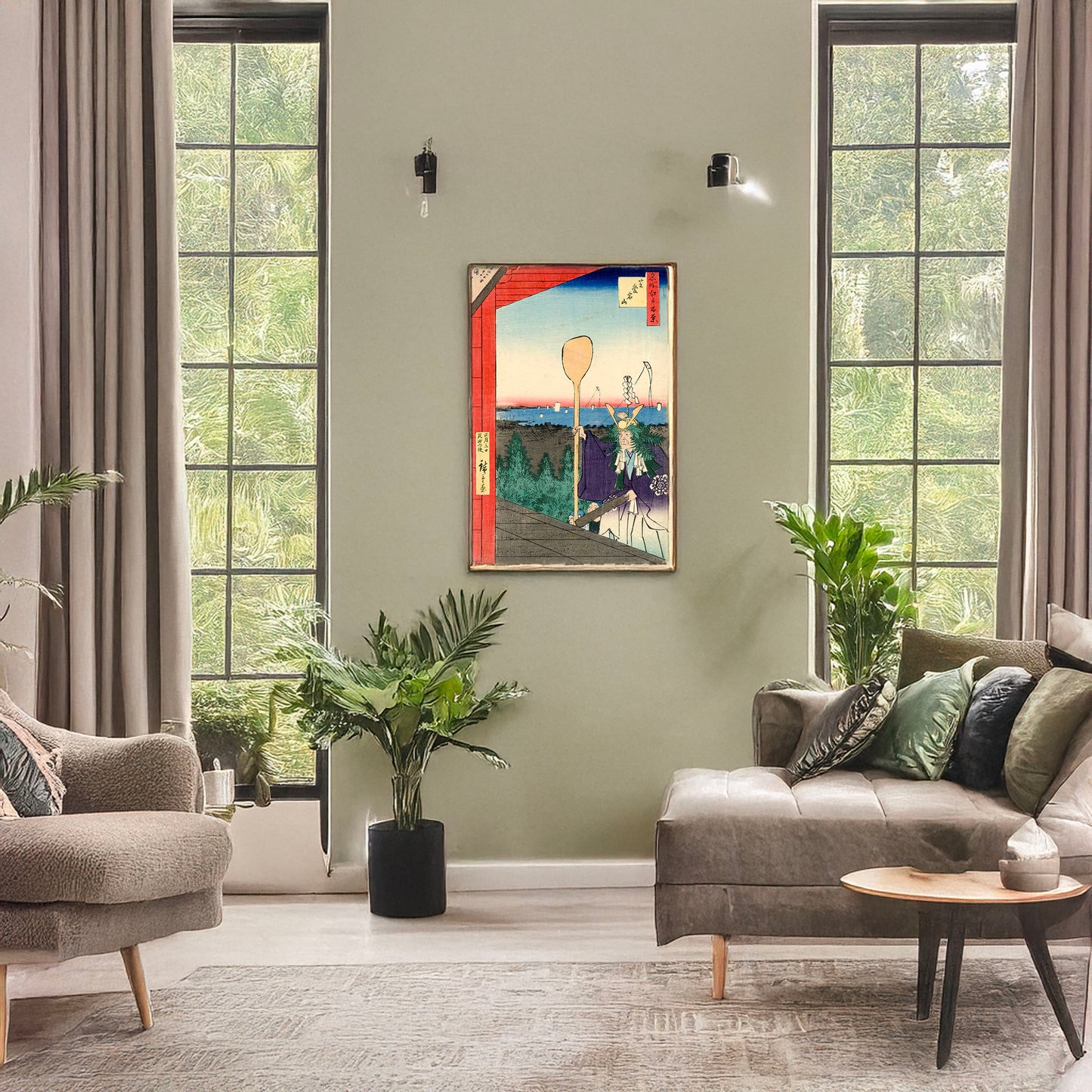 A picture of Shiba atagoyama, a mockup of the print leaning against a wall