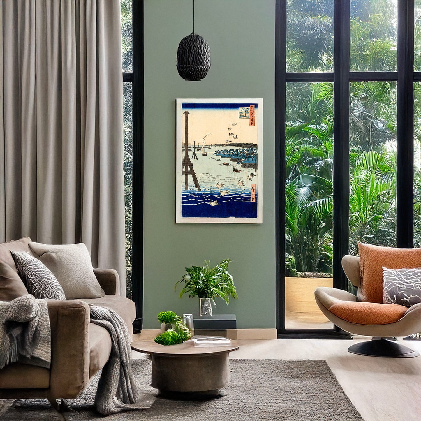 A picture of Shibaura no fūkei, a mockup of the print leaning against a wall