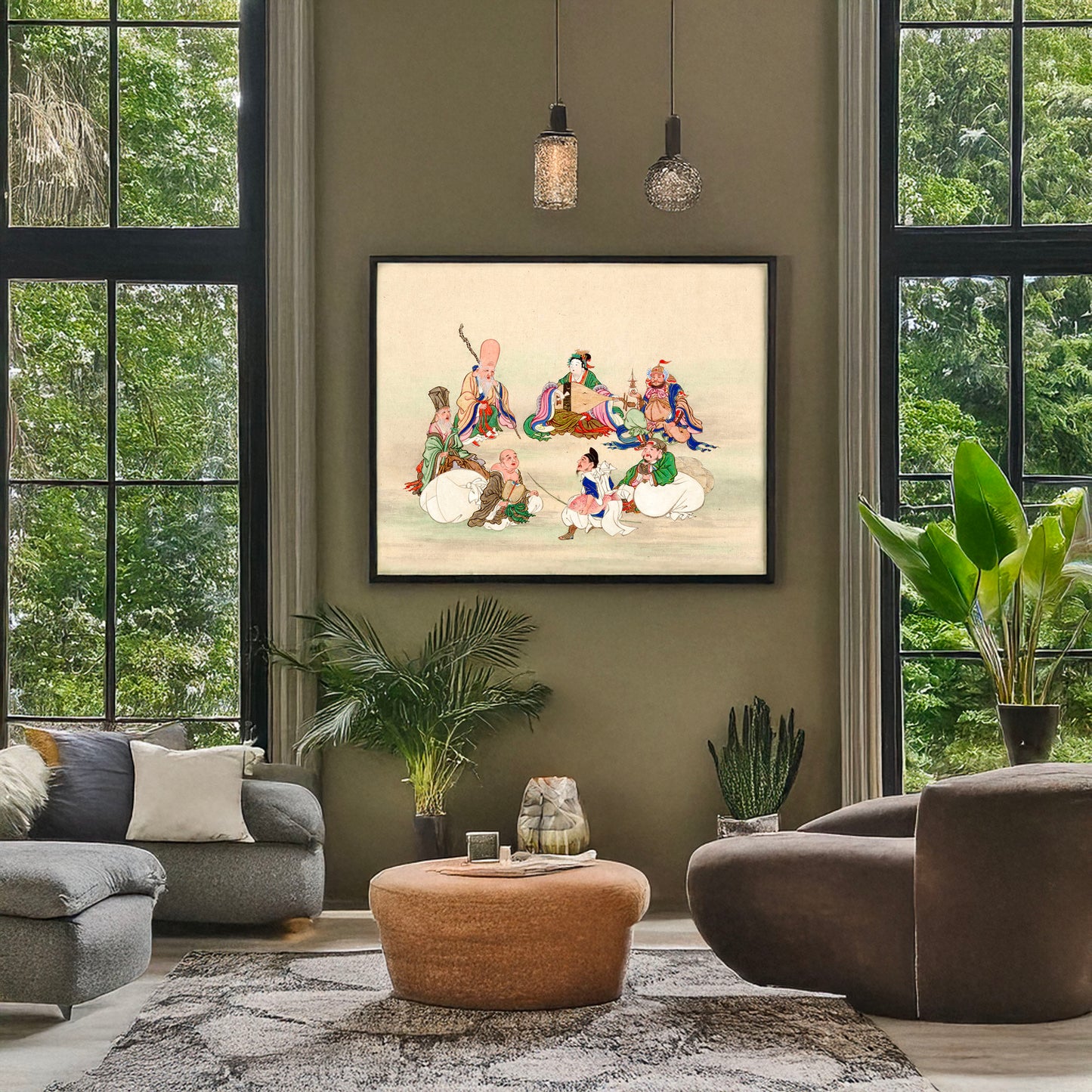 A picture of Shichifukujin, a mockup of the print leaning against a wall