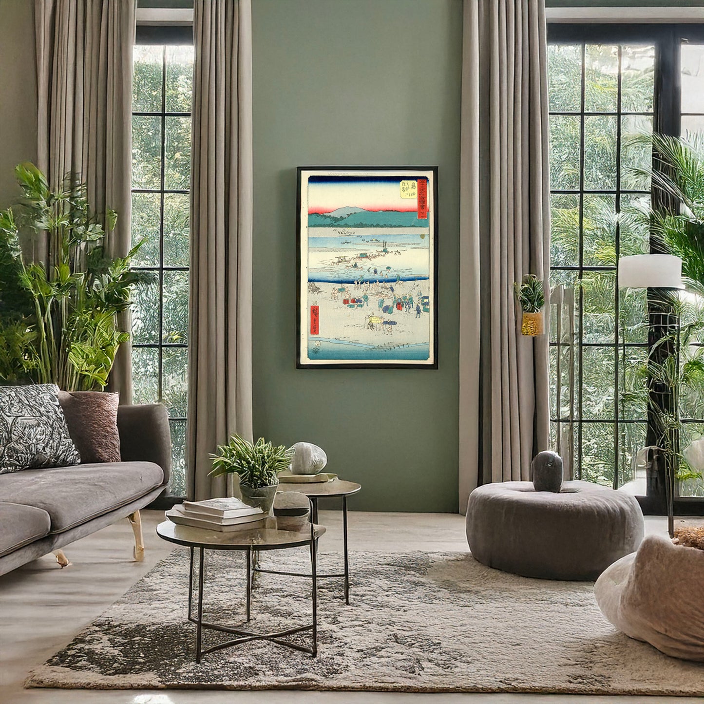 A picture of Shimada, a mockup of the print leaning against a wall