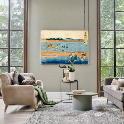 A picture of Shimada, a mockup of the print leaning against a wall