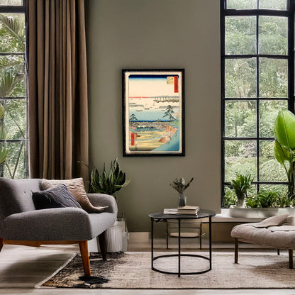 A picture of Shinagawa, a mockup of the print leaning against a wall