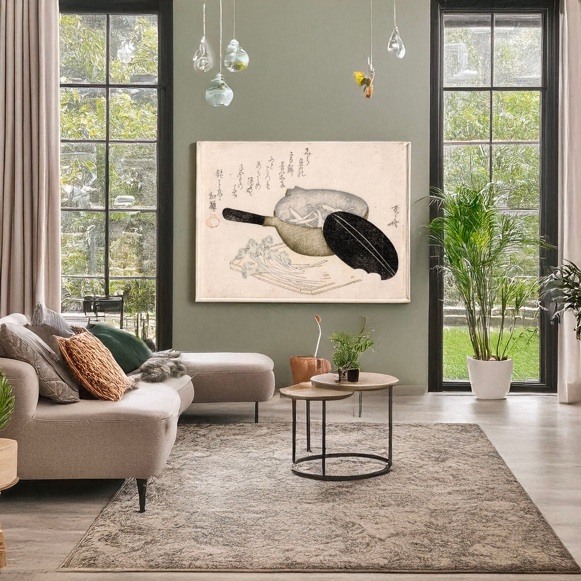 A picture of Shirauo, a mockup of the print leaning against a wall