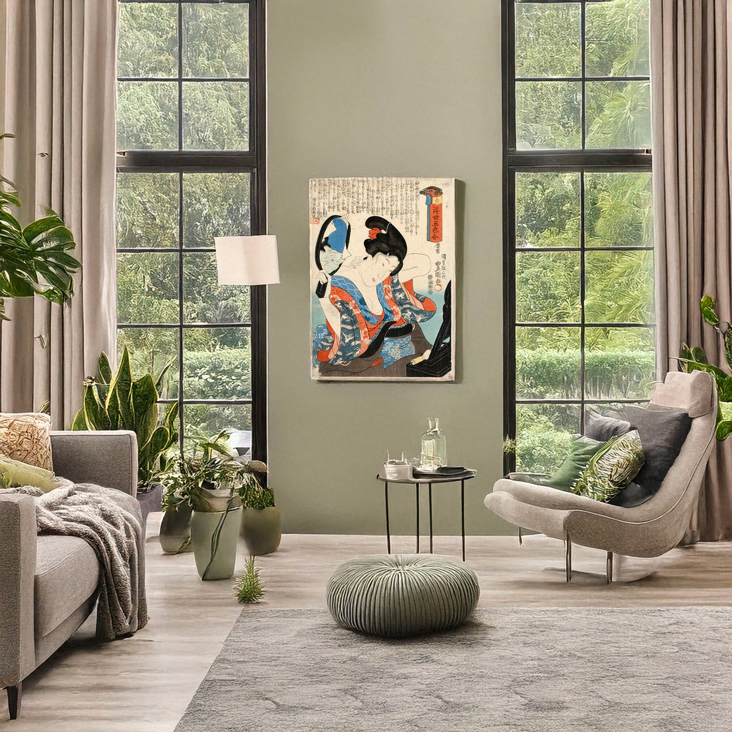 A picture of Shiro, a mockup of the print leaning against a wall