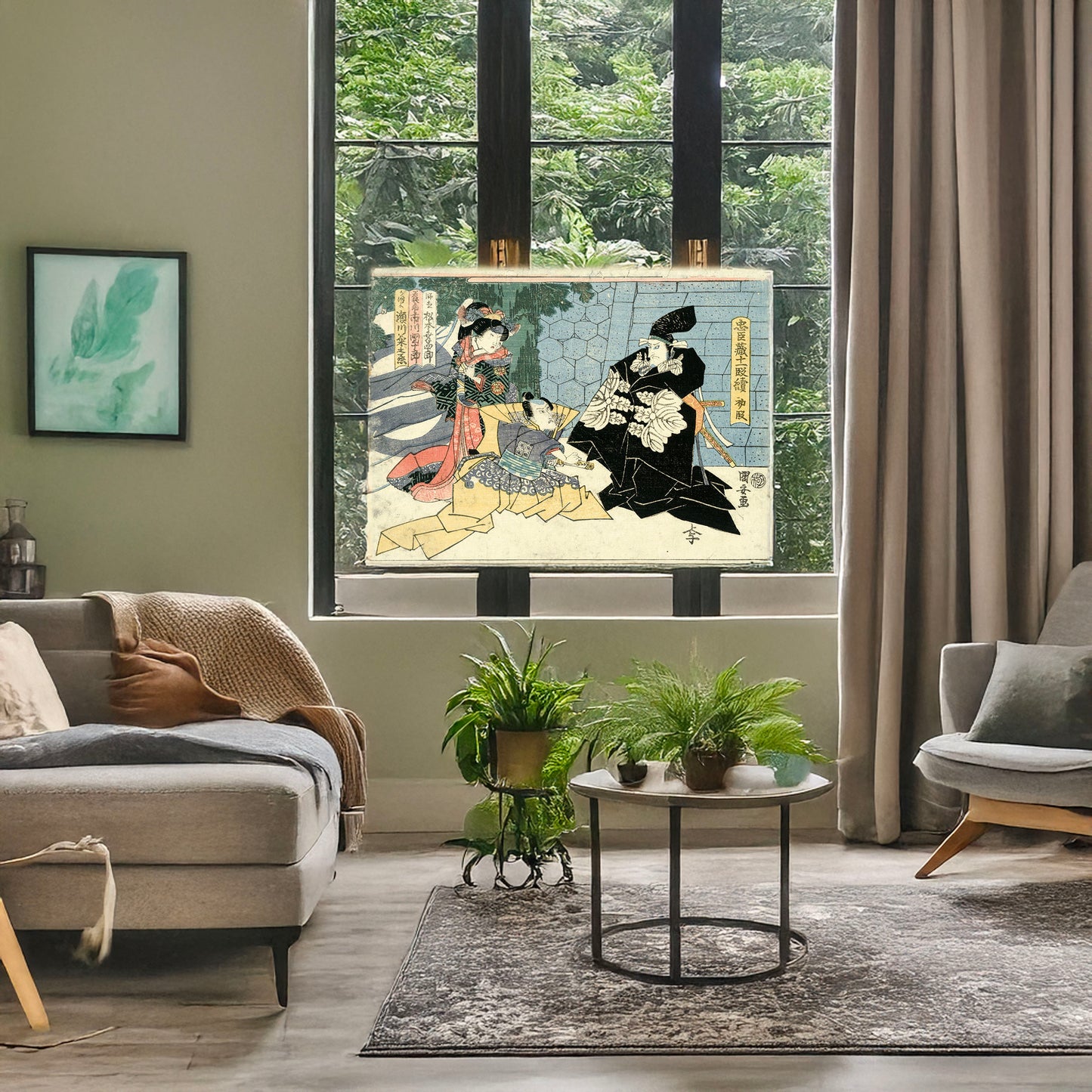 A picture of Shodan, a mockup of the print leaning against a wall
