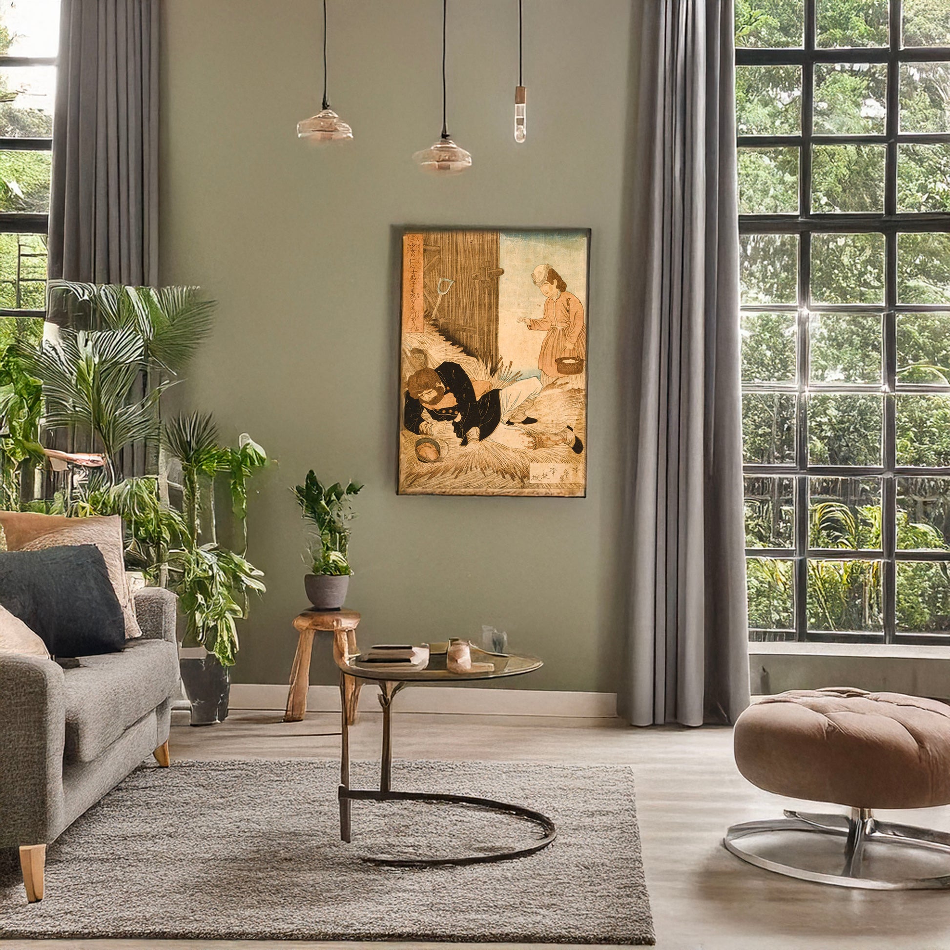 A picture of Shōjō no jinshinshi kunshi mo oyobasaru tokoro ari, a mockup of the print leaning against a wall