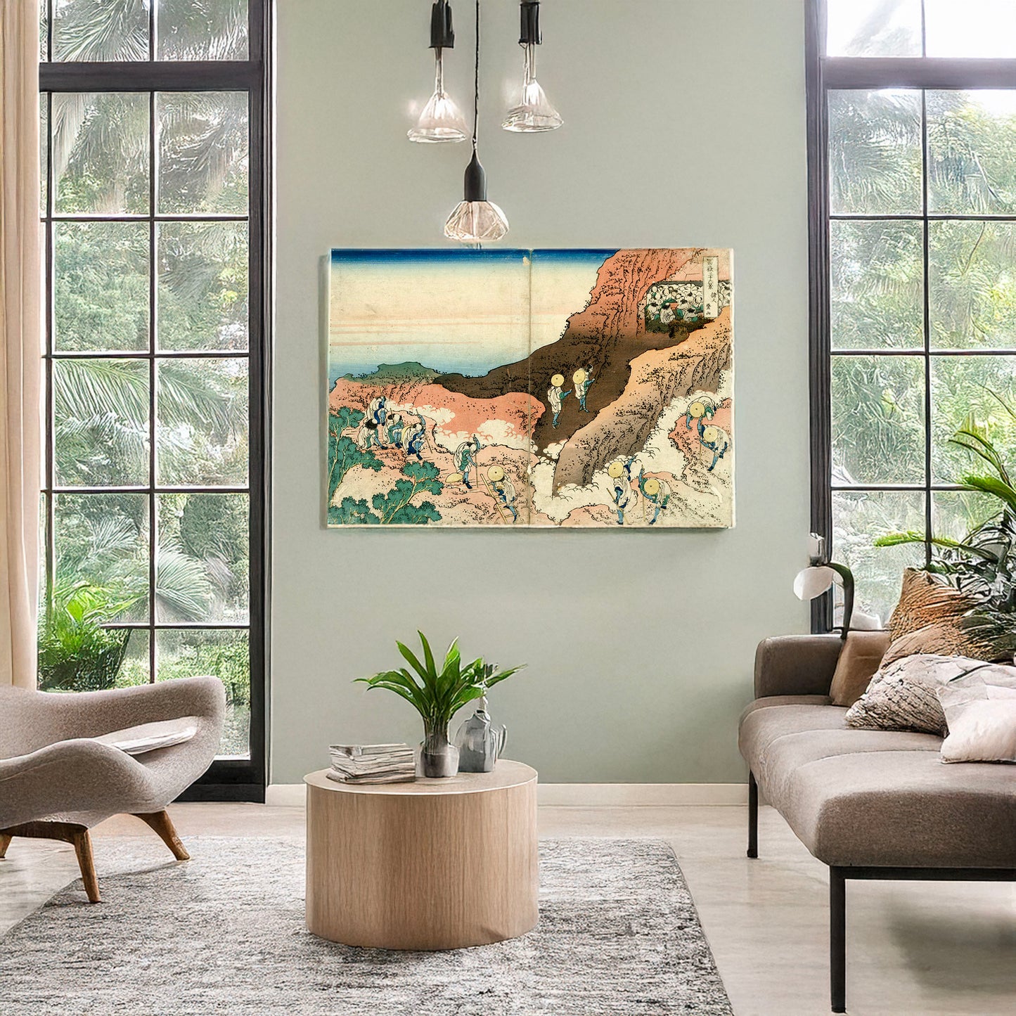 A picture of Shonin tozan, a mockup of the print leaning against a wall