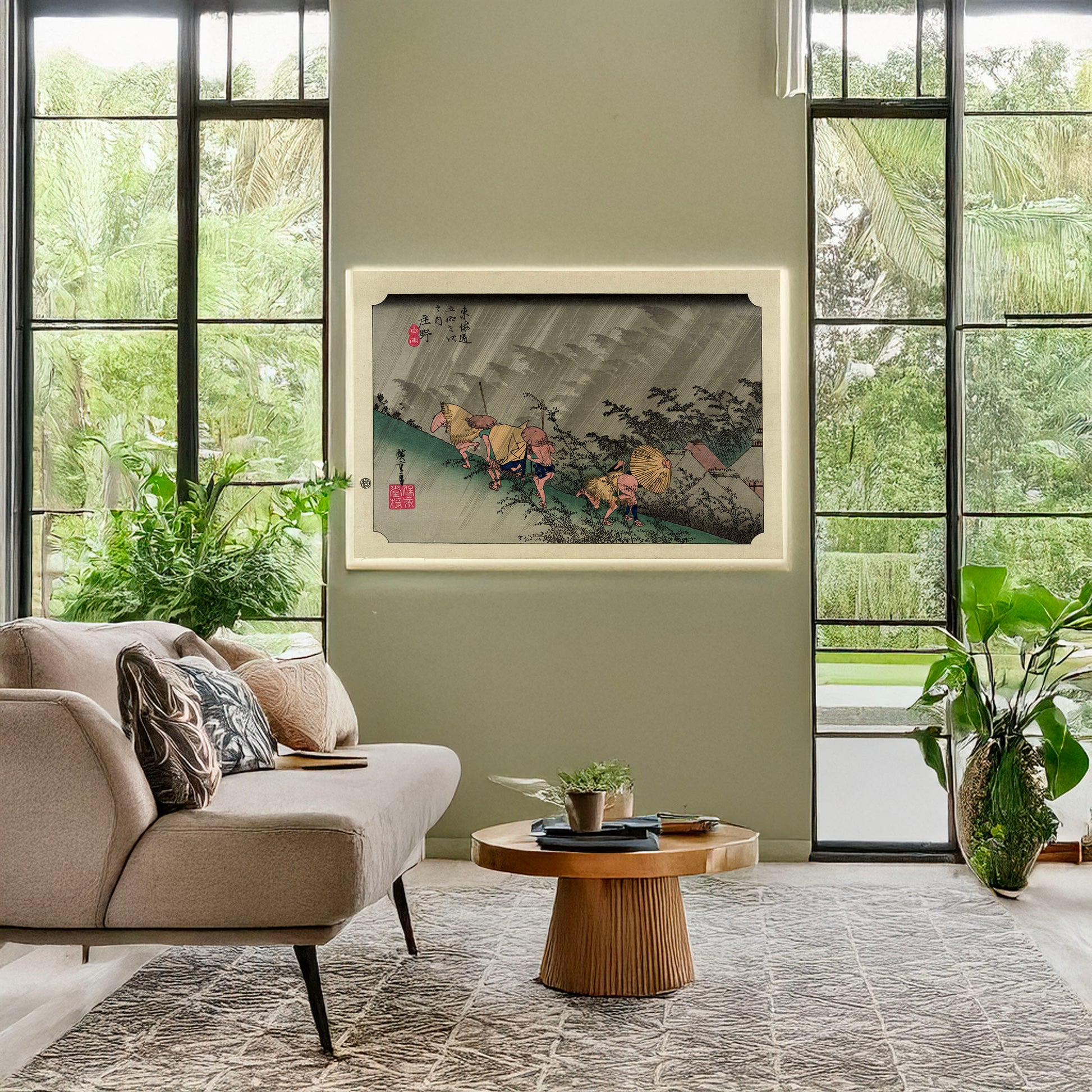 A picture of Shōno, a mockup of the print leaning against a wall