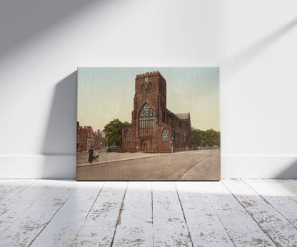 A picture of Shrewsbury. Abbey Church, a mockup of the print leaning against a wall