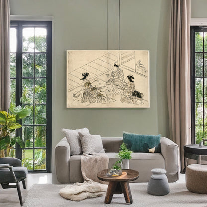 A picture of Shuen, a mockup of the print leaning against a wall