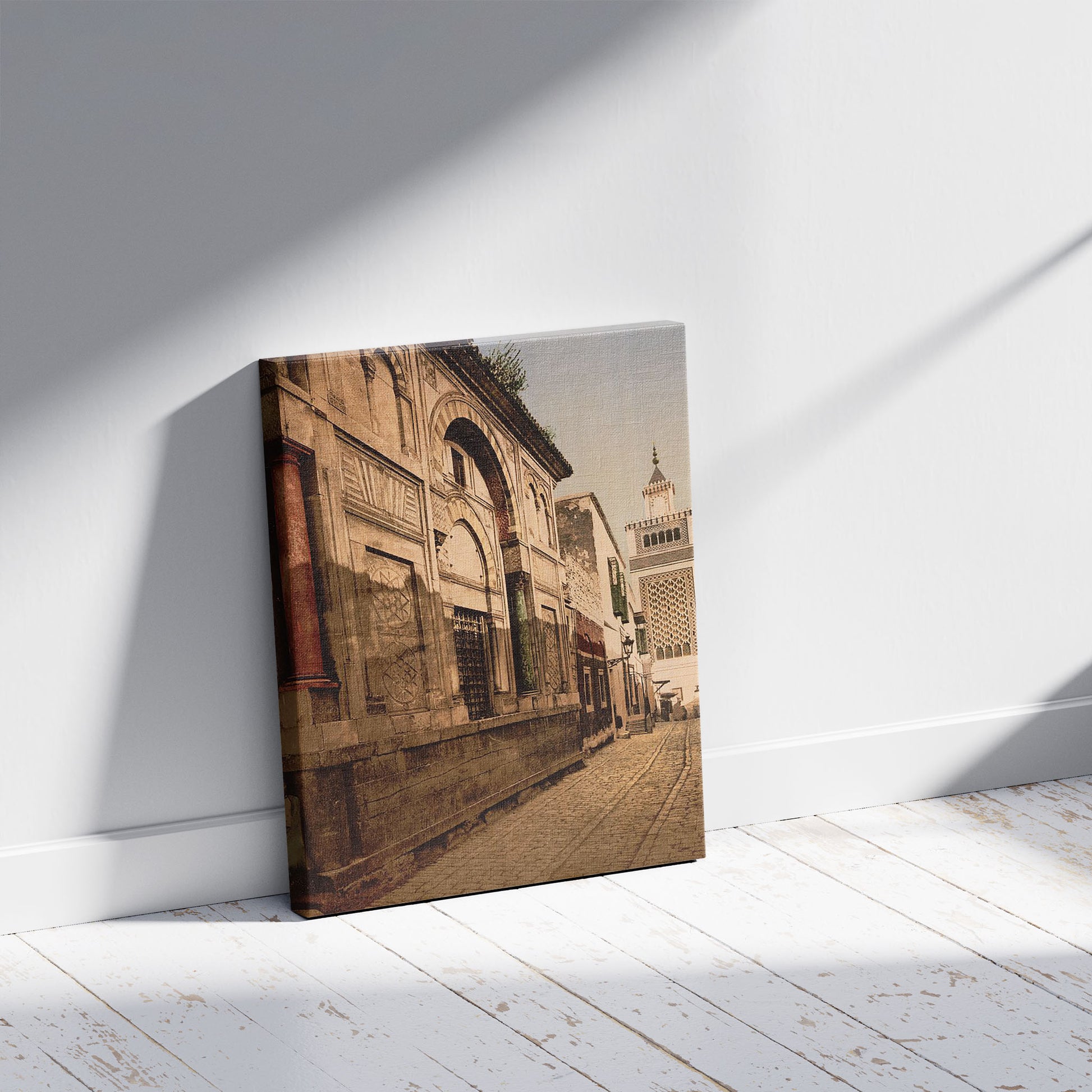 A picture of Sidi-Ben-Ziad, Tunis, Tunisia, a mockup of the print leaning against a wall