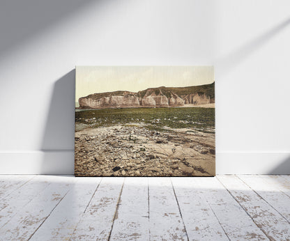 A picture of Silex Bay, Yorkshire, England, a mockup of the print leaning against a wall