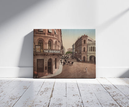 A picture of Singapore. Battery Road, a mockup of the print leaning against a wall