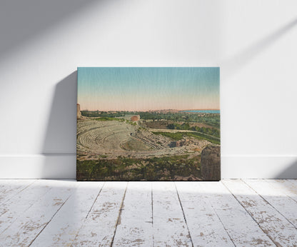 A picture of Siracusa. Teatro Greco e Panorama della Citta, a mockup of the print leaning against a wall