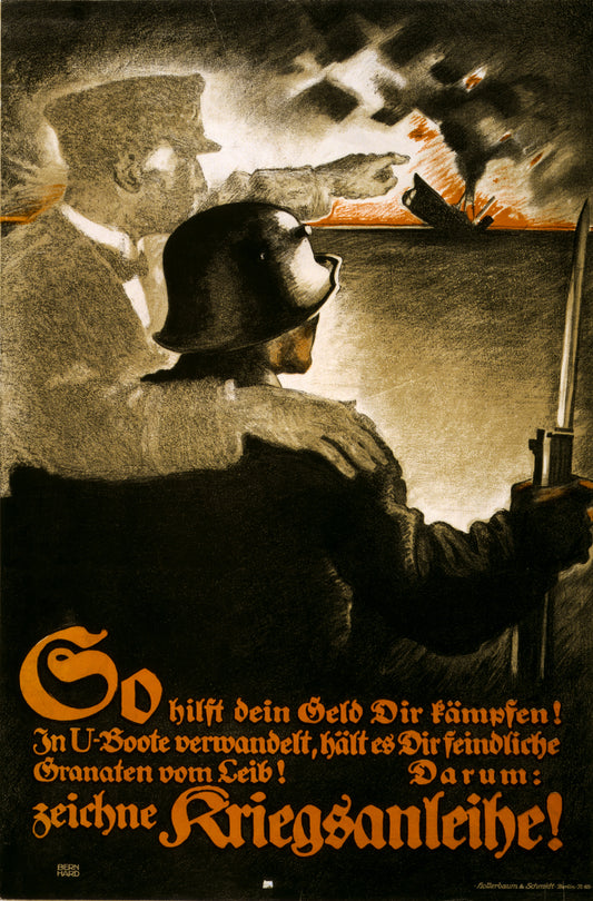 A picture of So hilft dein Geld dir kämpfen! In U-Boote verwandelt ... zeichne Kriegsanleihe!