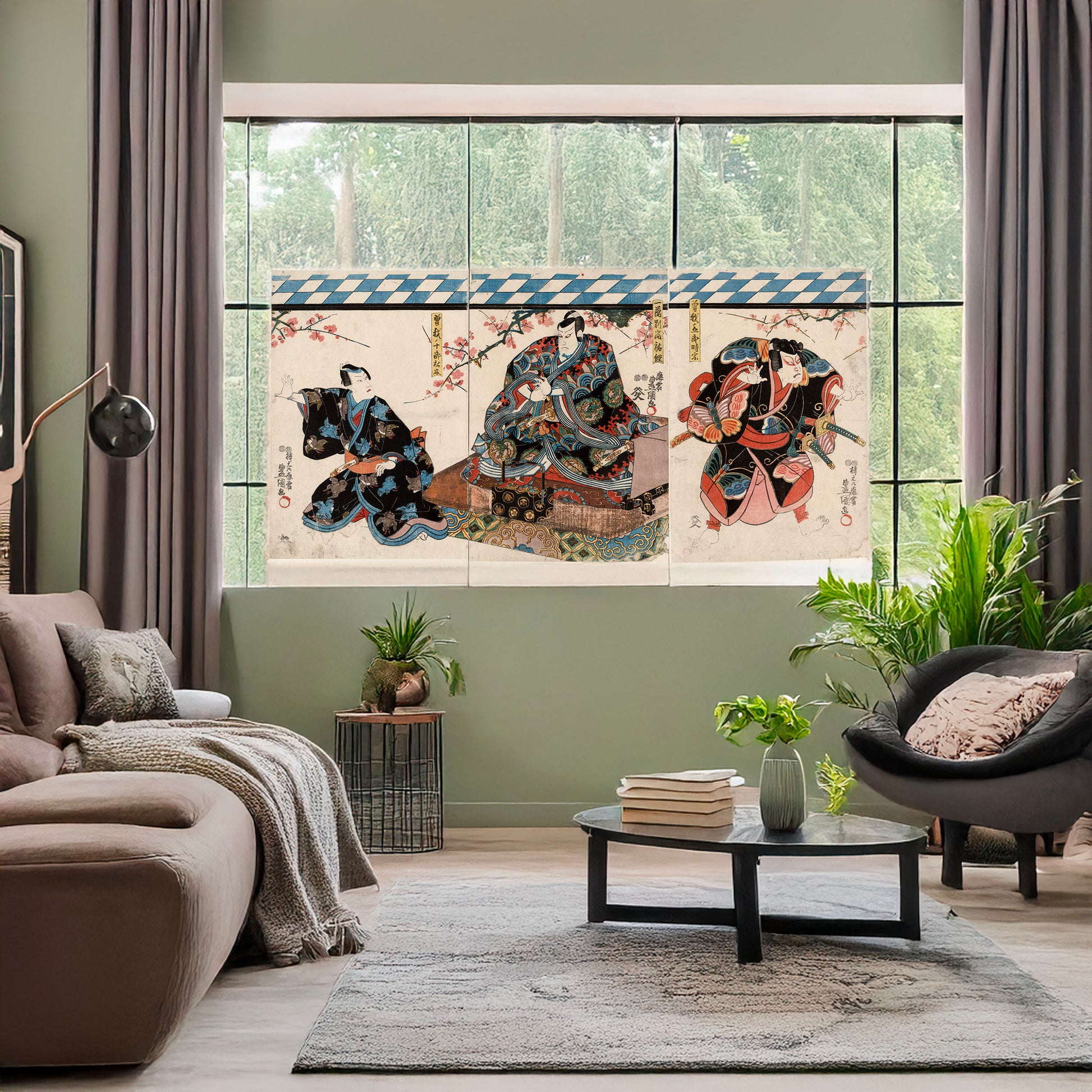 A picture of Soga no taimen, a mockup of the print leaning against a wall