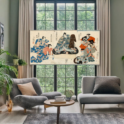 A picture of Soga no taimen, a mockup of the print leaning against a wall